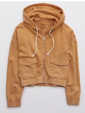Aerie Stumped Brown Hooded Zip-Up Sweatshirt